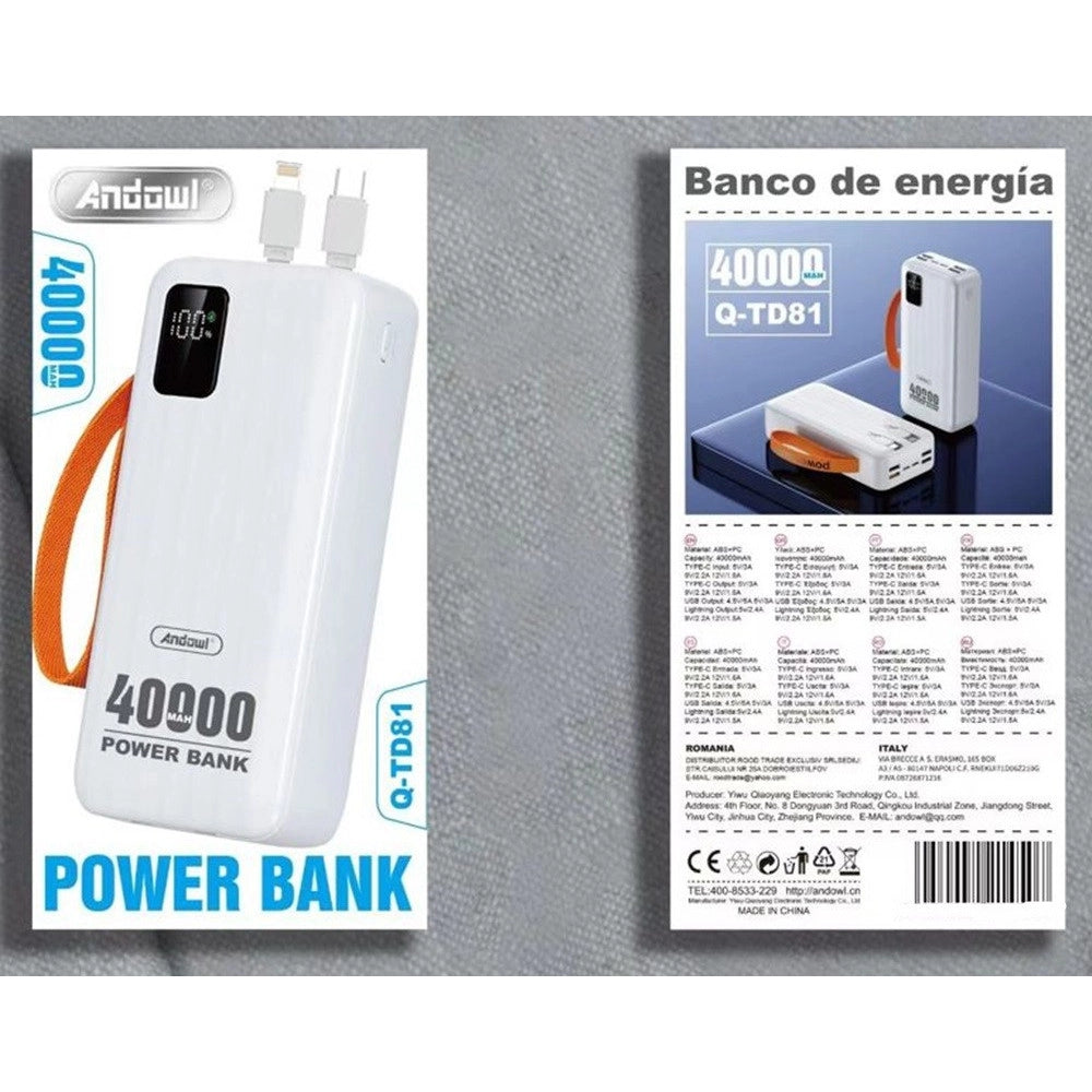 Trade Shop - Powerbank Q-td81 Caricabatterie Portatile Alta Capacità 40000mah 5v/2,1a Smartphone Tablet -