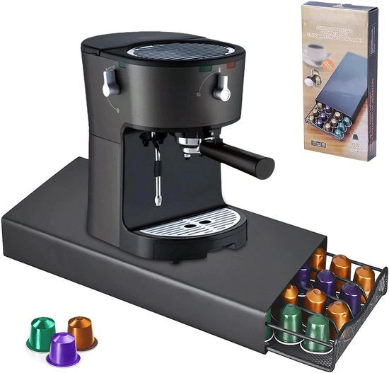 Capsule holder per 40 capsule - contenitore e dispensatore - piedi antiscivolo - nero con compartimenti a mesh per capsule Nespresso