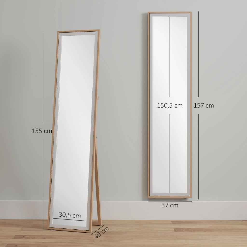 Specchio a Pieno Corpo con Cornice MDF ¨C Zephmum ¨C 37x4x157 cm Argento e Naturale
