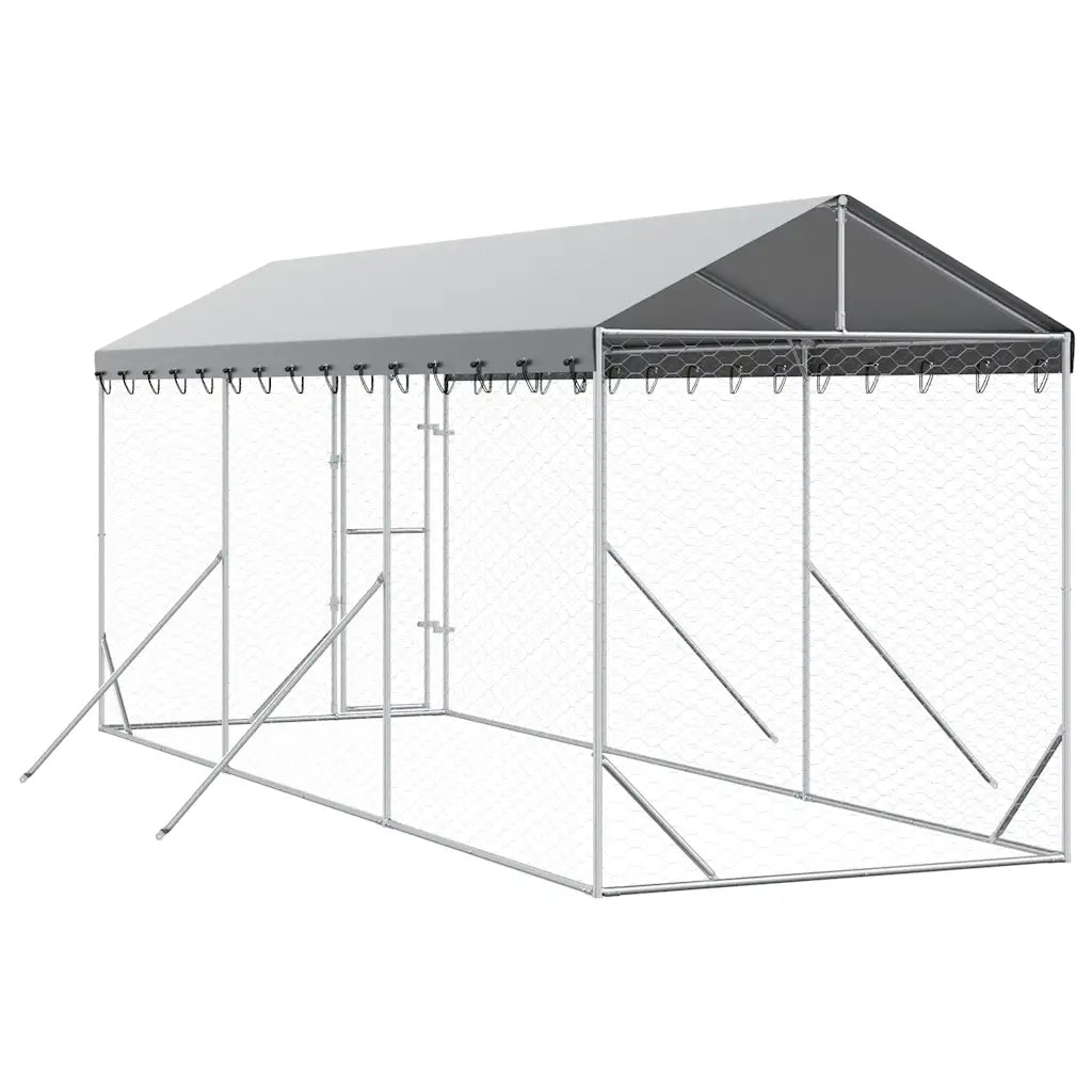 Cuccia Cani da Esterno Tetto Argento 2x6x2,5 m Acciaio Zincato 3190483