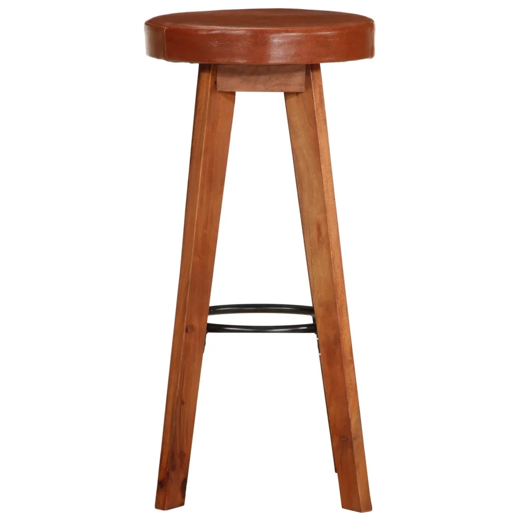 Sgabelli da Bar 2 pz in Vera Pelle e Legno Massello di Acacia 246260