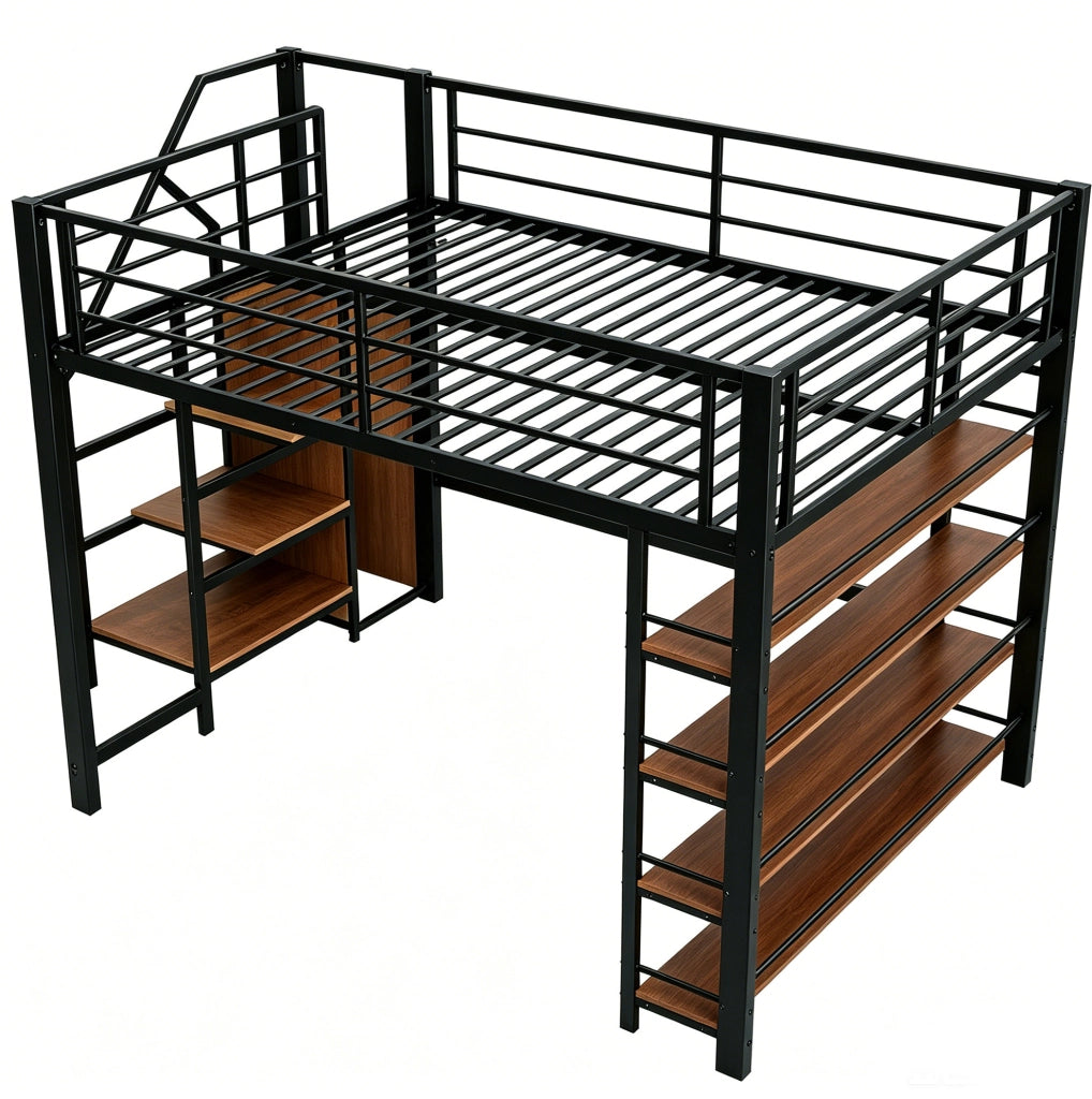Letto a soppalco 140x200 cm con scala contenitore, nero