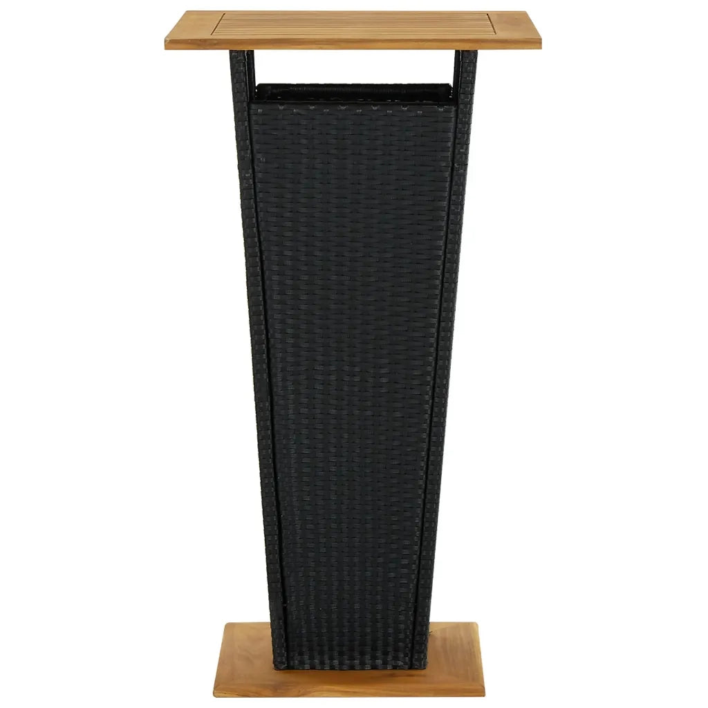 Tavolino da Tè Nero 60x60x110 cm Polyrattan e Massello Acacia 313463