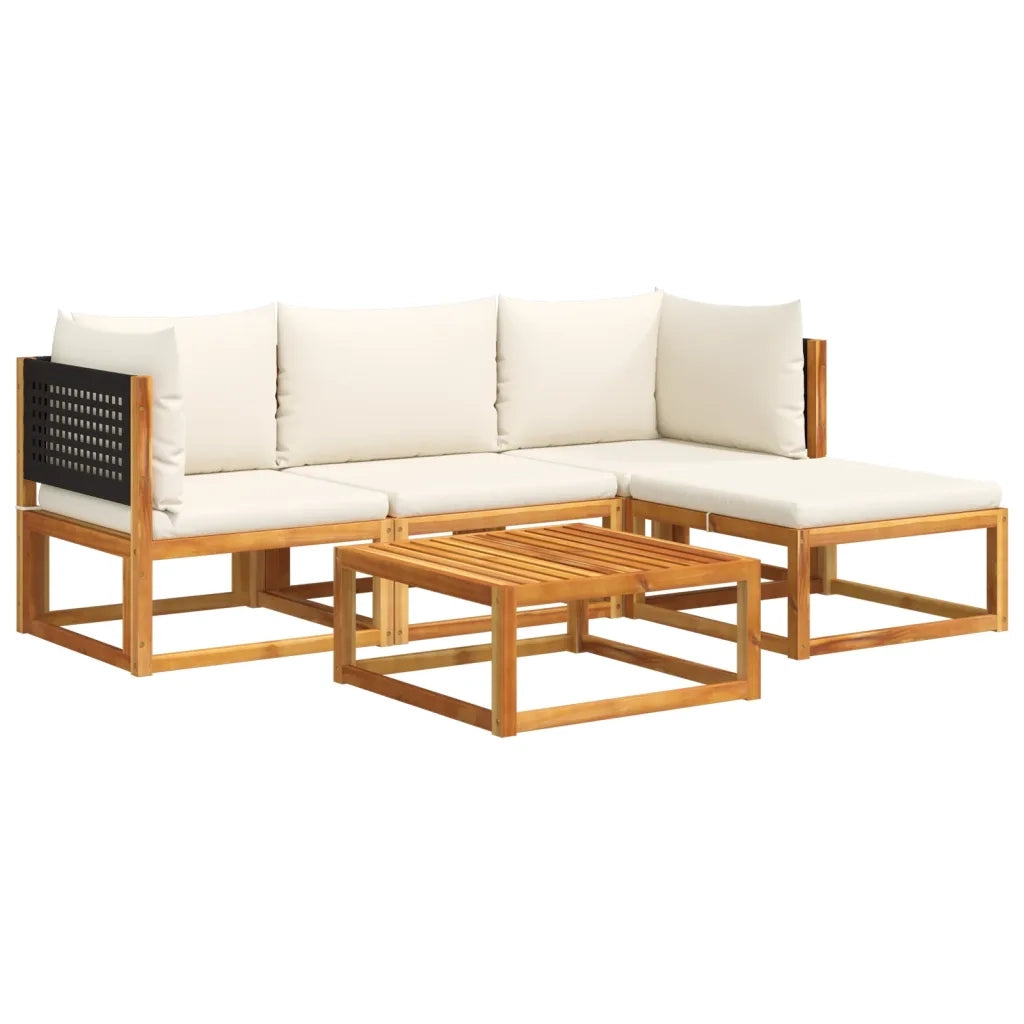 Set di divani da giardino 5 pezzi con cuscini in legno di acacia e rattan