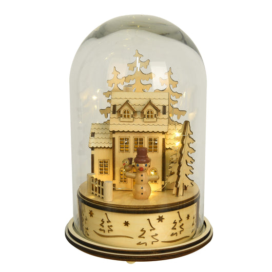 Sfera di Natale Paesaggio con Led H25 cm in Vetro e Legno