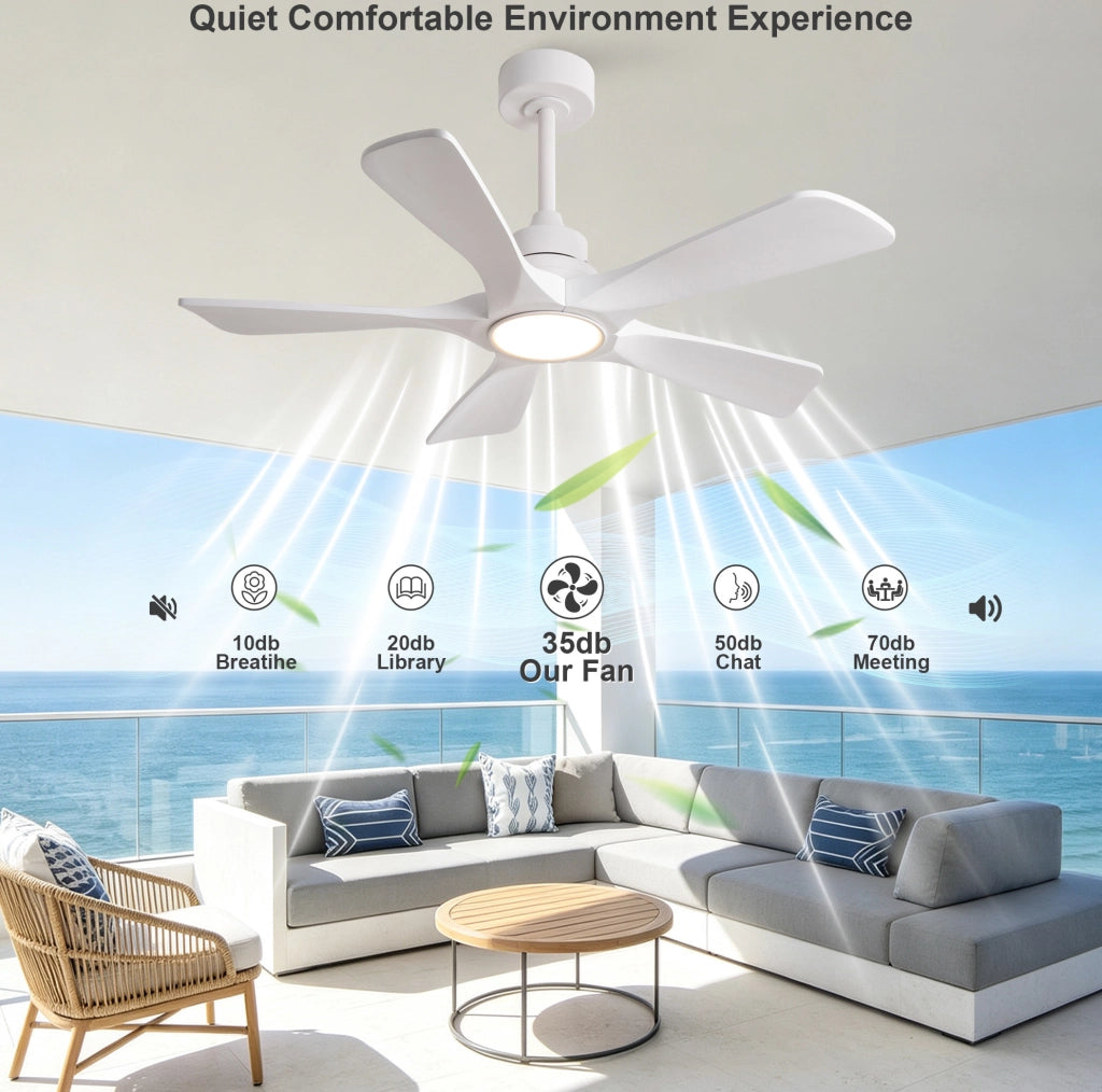 Ventilatore da soffitto bianco 42 pollici con luce LED dimmerabile; 6 velocità; legno e metallo