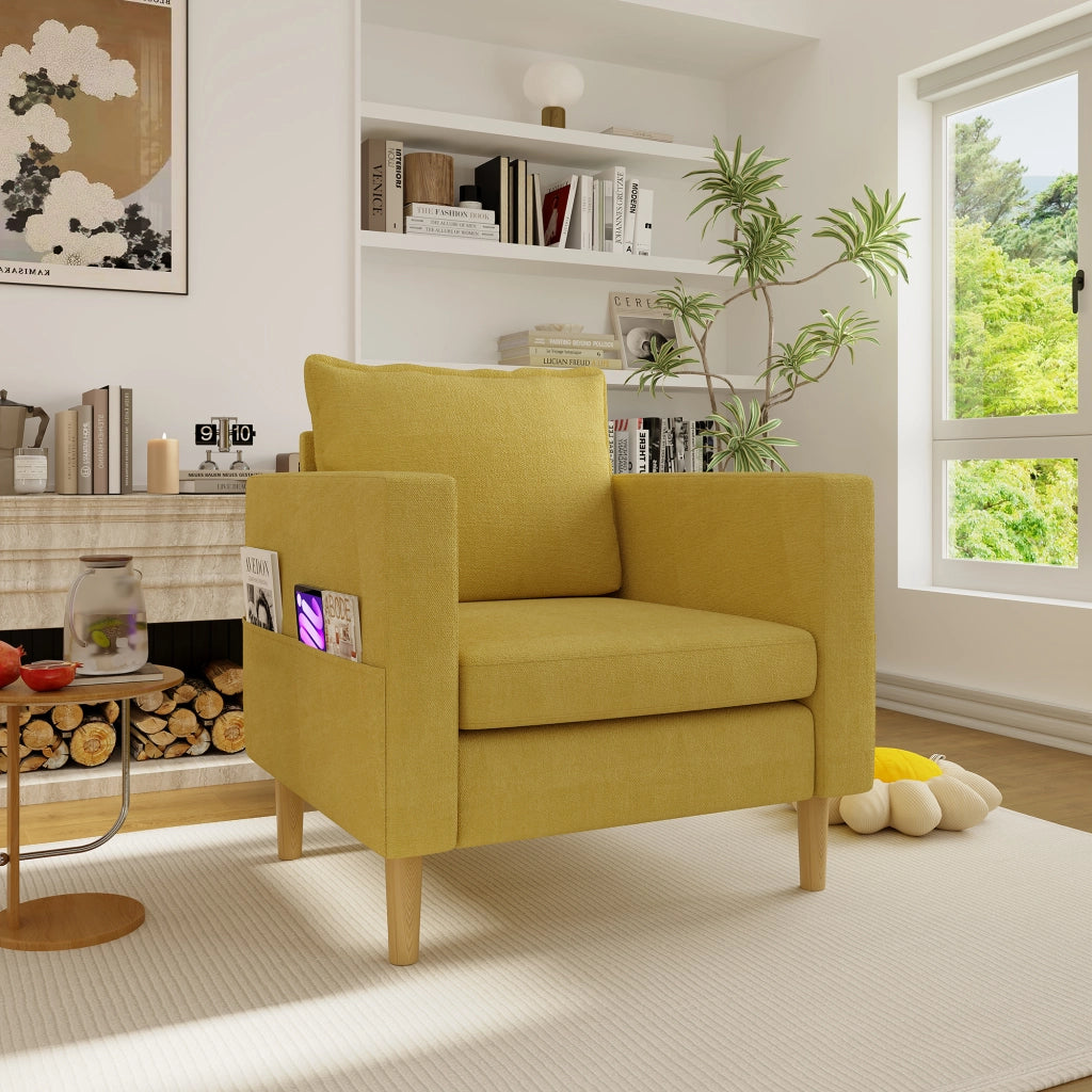 POLTRONA Relax 71x68x82 cm Chenille Senape con tasche laterali