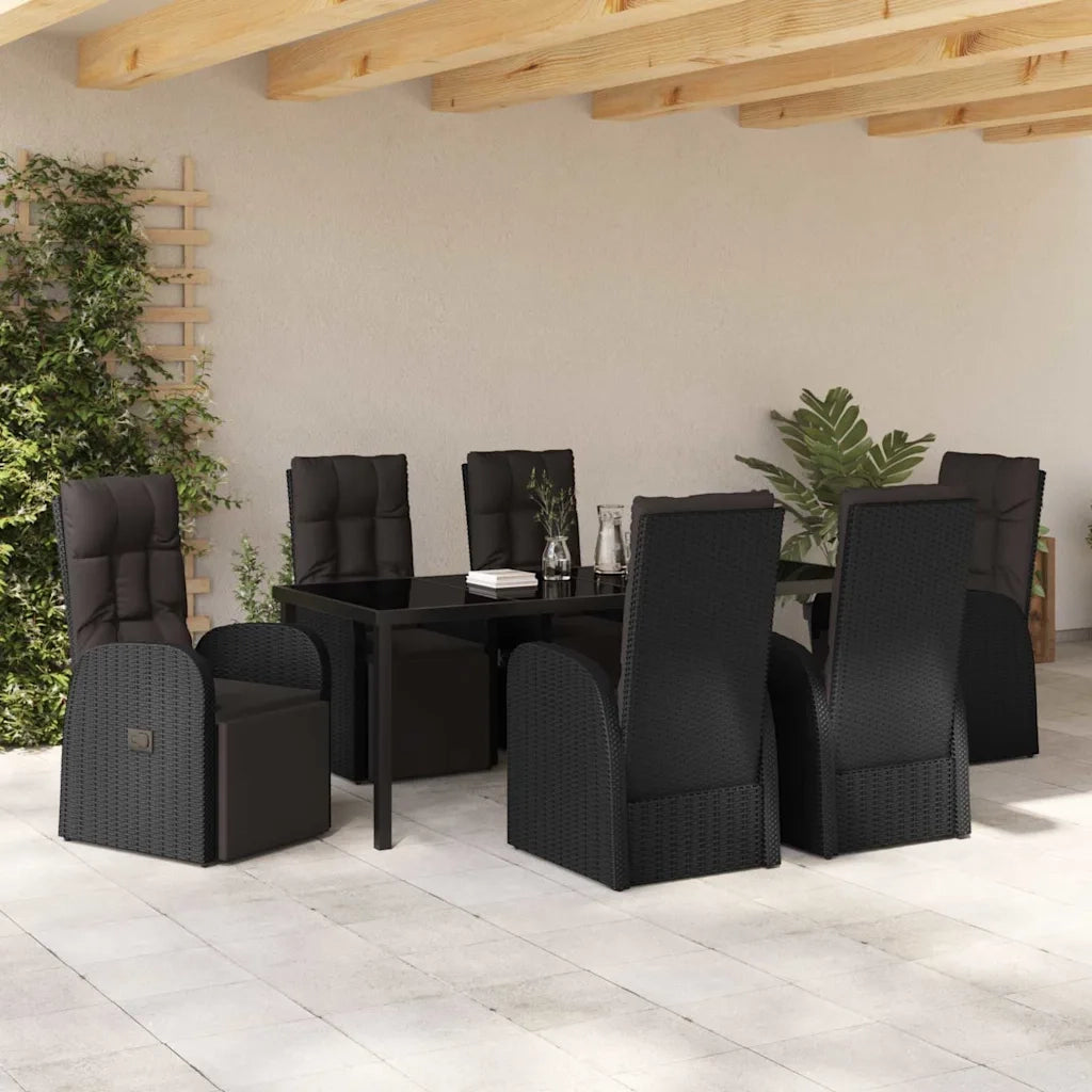 Set da Pranzo per Giardino con cuscino 7 pcs Nero polyrattan 3379518