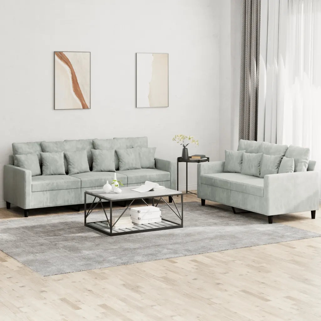 Set di Divani 2 pz con Cuscini Grigio Chiaro in Velluto 3201720
