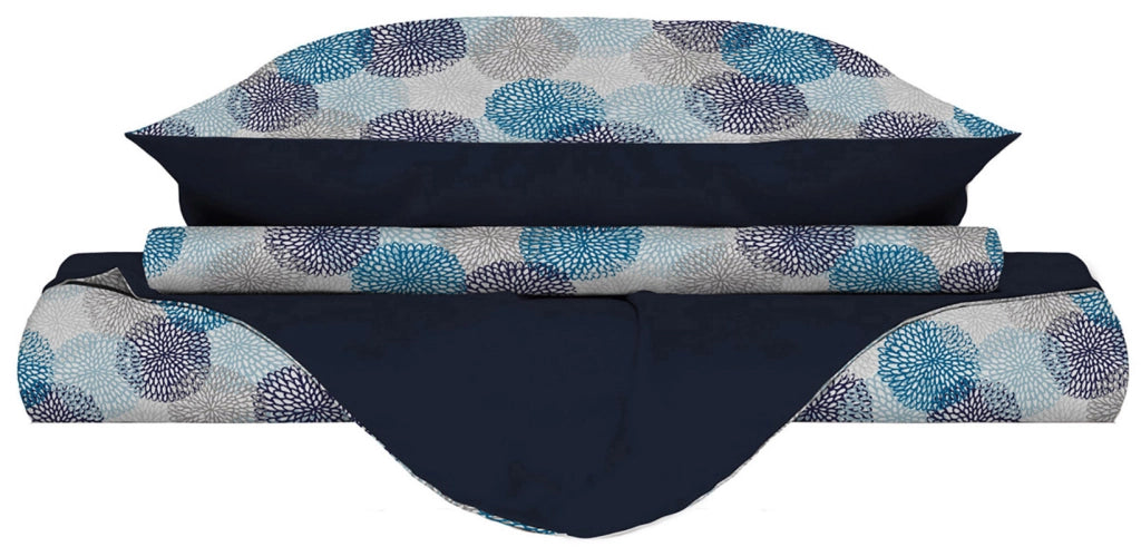 Copripiumino Matrimoniale Double Face con Federe Stampato Soffioni Blu