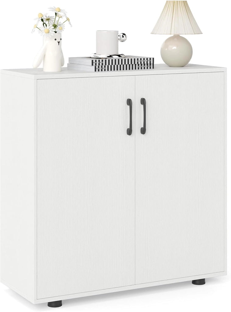 Credenza cucina armadio a 2 ante mobile cucina basso con ripiano regolabile a 5 posizioni, 2 kit anti-ribaltamento, armadio per soggiorno, ingresso, 80 × 31,5 × 82 cm (Naturale)