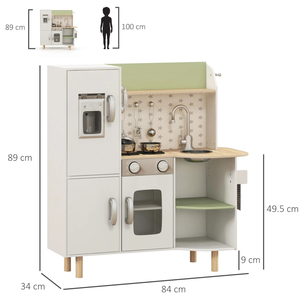 Cucina per bambini gioco d'imitazione 84 x 34 x 89 cm con lavandino e fabbricatore di ghiaccio mini design scandinavo in MDF bianco 21_0000424