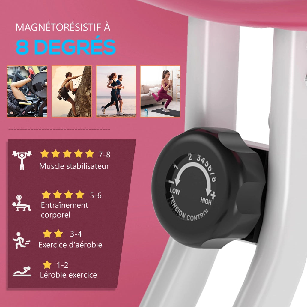 Cyclette pieghevole ¨C Xylo ¨C 8 livelli resistenza magnetica schienale LCD sensore cardio rosa