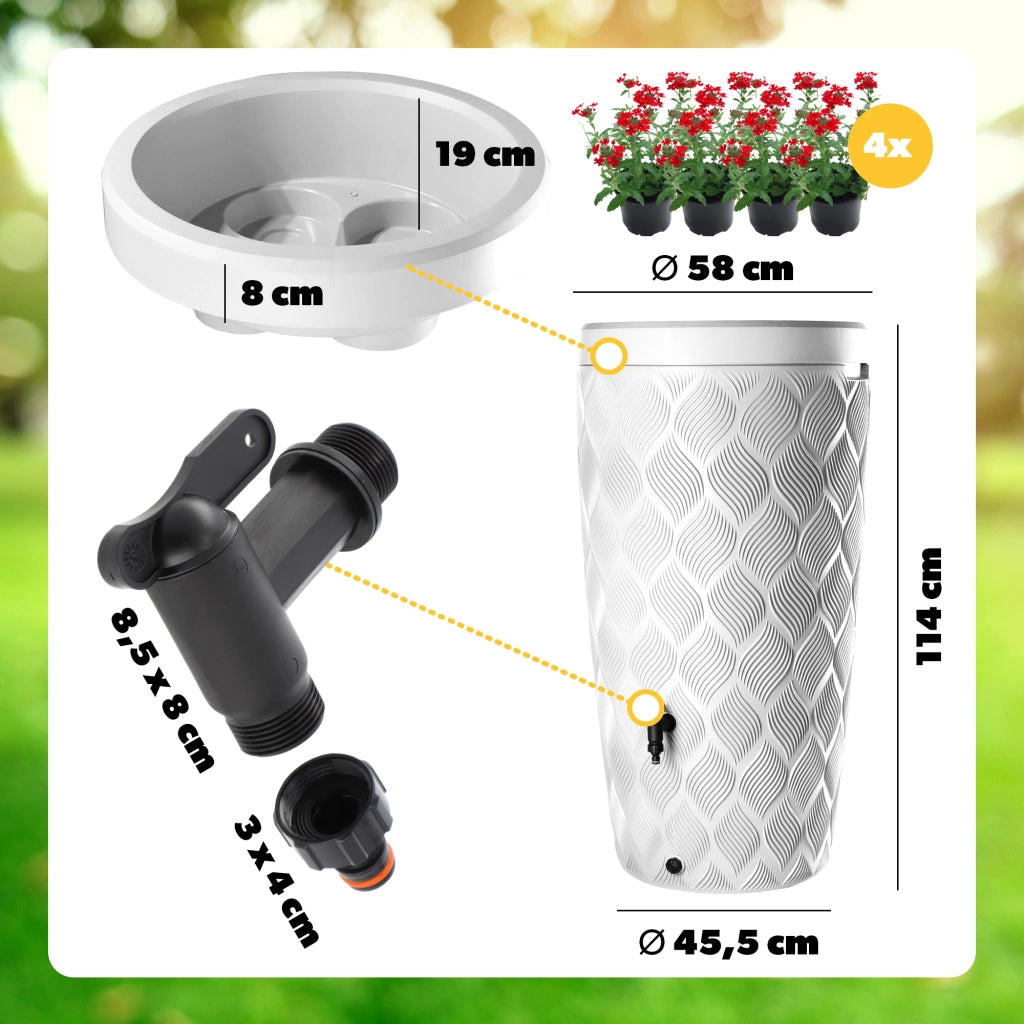 Serbatoio per acqua piovana KADAX da 240 litri, contenitore per acqua piovana, vaso per fiori + rubinetto robusto