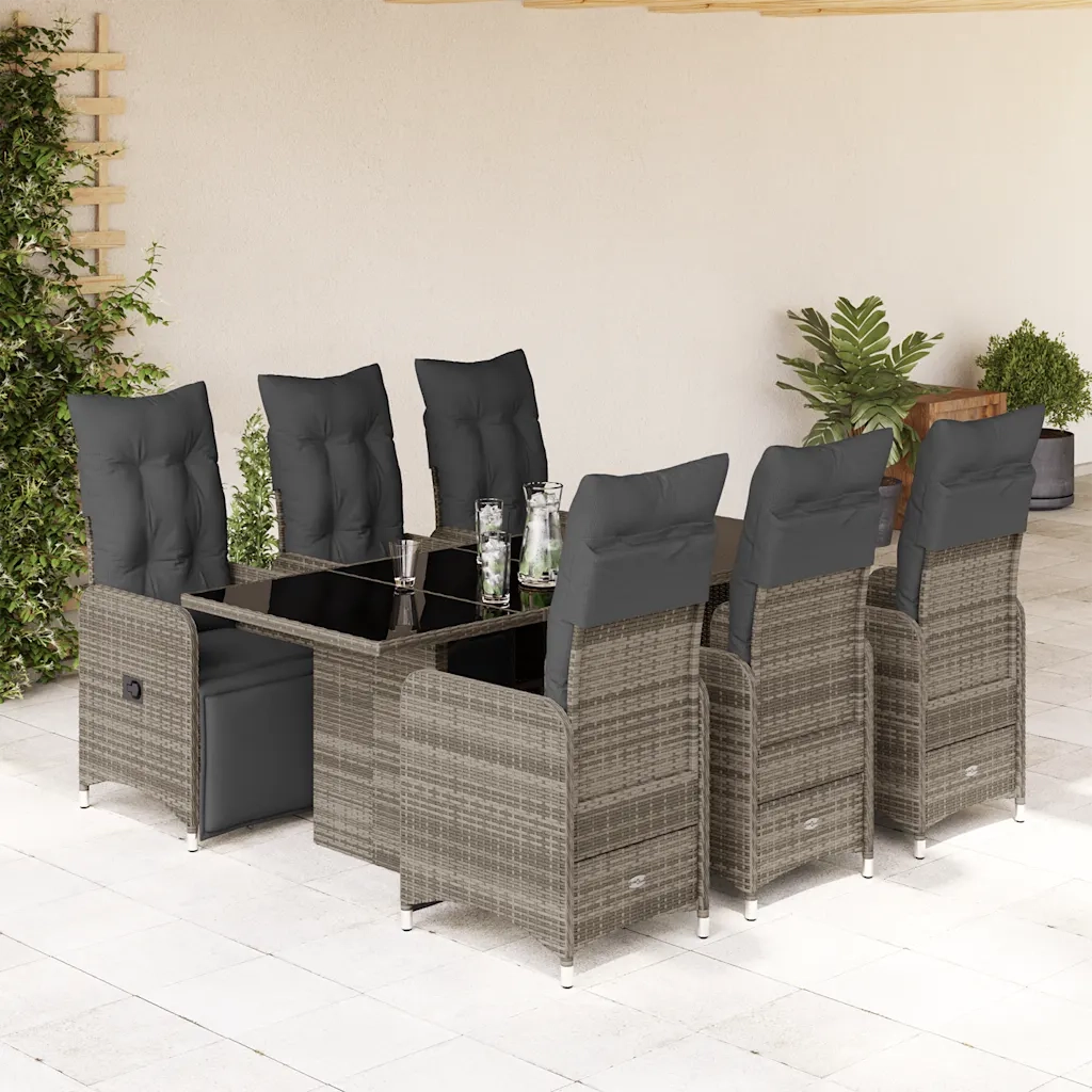 Set BistrÃ² da Giardino 7 pz con Cuscini in Polyrattan Grigio