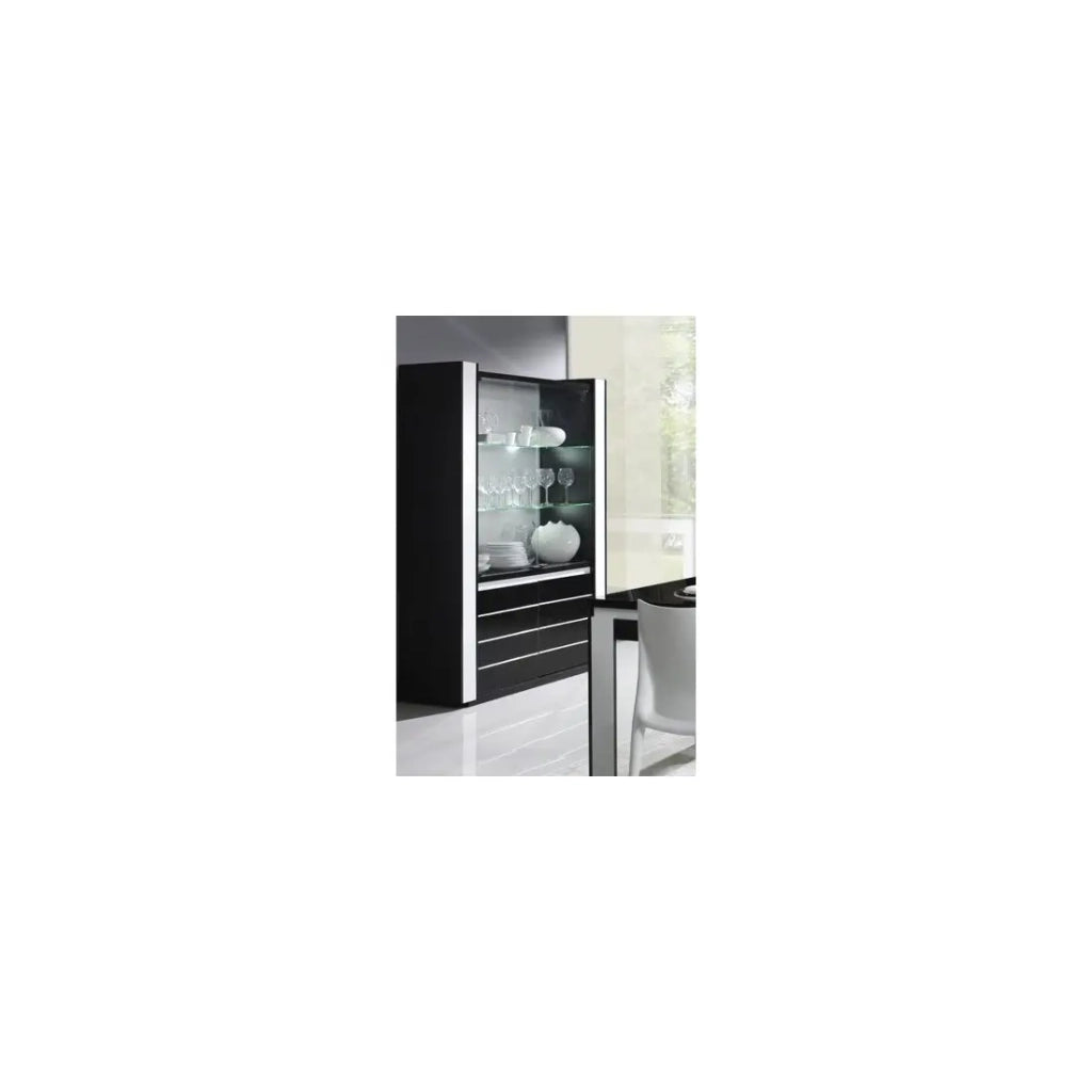 Vetrina argenteria credenza LINA nera e bianca con LED - 4 porte a battente