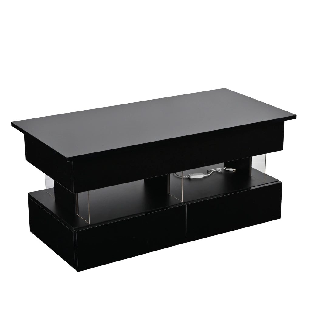 Tavolino da caff¨¨ sollevabile 100 x 50 x 46 cm nero con contenitore nascosto, 2 cassetti e illuminazione LED