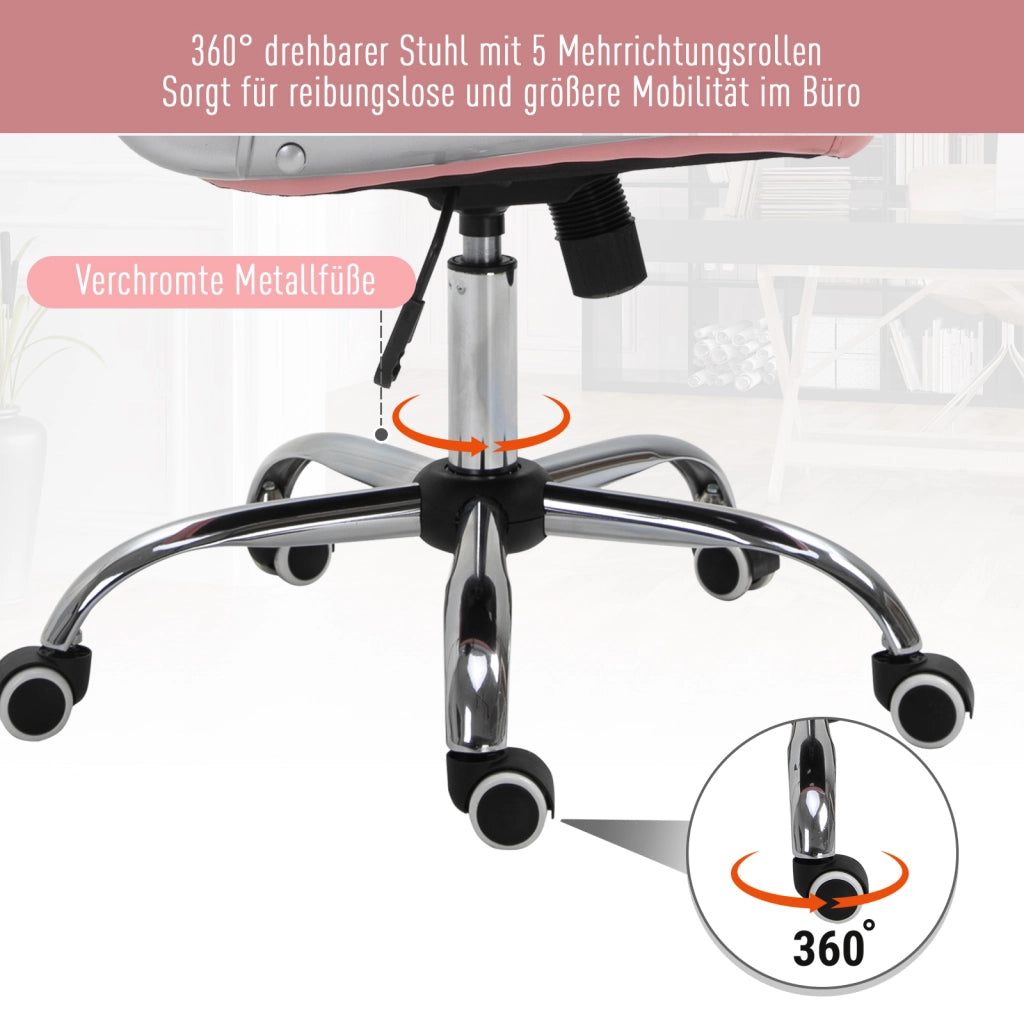 Sedia da ufficio con altezza regolabile e imbottitura morbida in pelle rigenerata rosa 59,5 × 60,5 × 93-103 cm