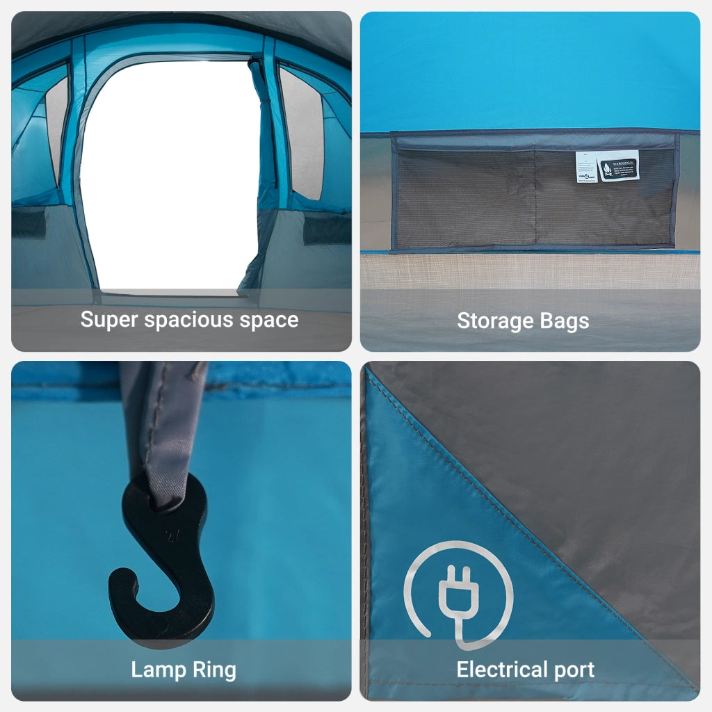 Tenda Familiare  con Finestre Tunnel Blu per 8 Persone Impermeabile