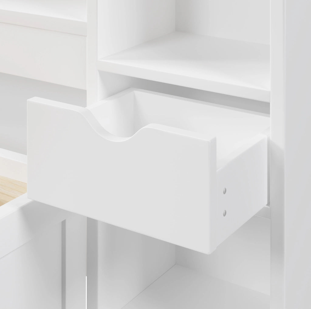 Letto piattaforma 140x200 cm con LED, USB e 3 cassetti in MDF e compensato bianco
