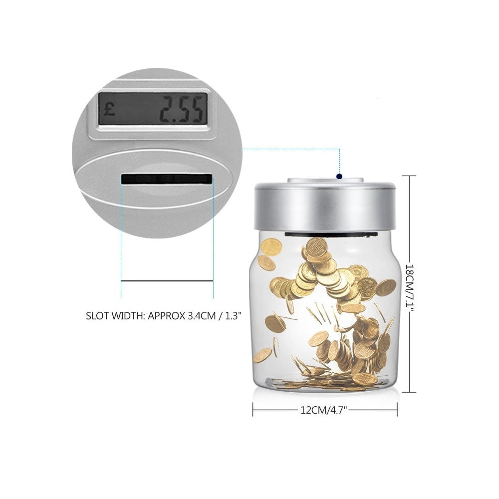 Trade Shop - Salvadanaio Con Contamonete Automatico Forma Barattolo Display Lcd Money Box Lcd -