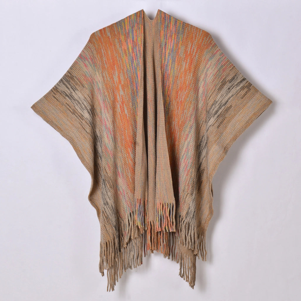 Cardigan/mantellina da donna con spacco e frange