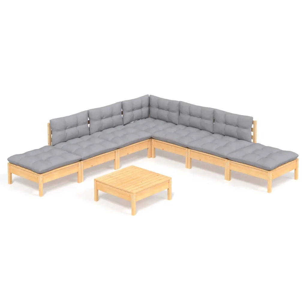 Set Divani da Giardino 8 pz con Cuscini Grigi Massello di Pino cod mxl 42094