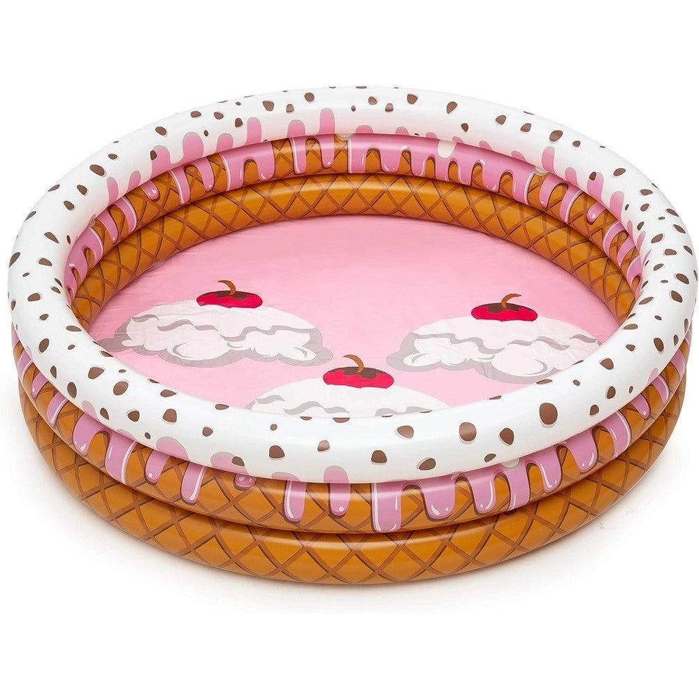 Trade Shop - Piscina Gonfiabile Tonda A 3 Anelli Design Gelato Con Panna Per Bambini 160x38cm 016173 -