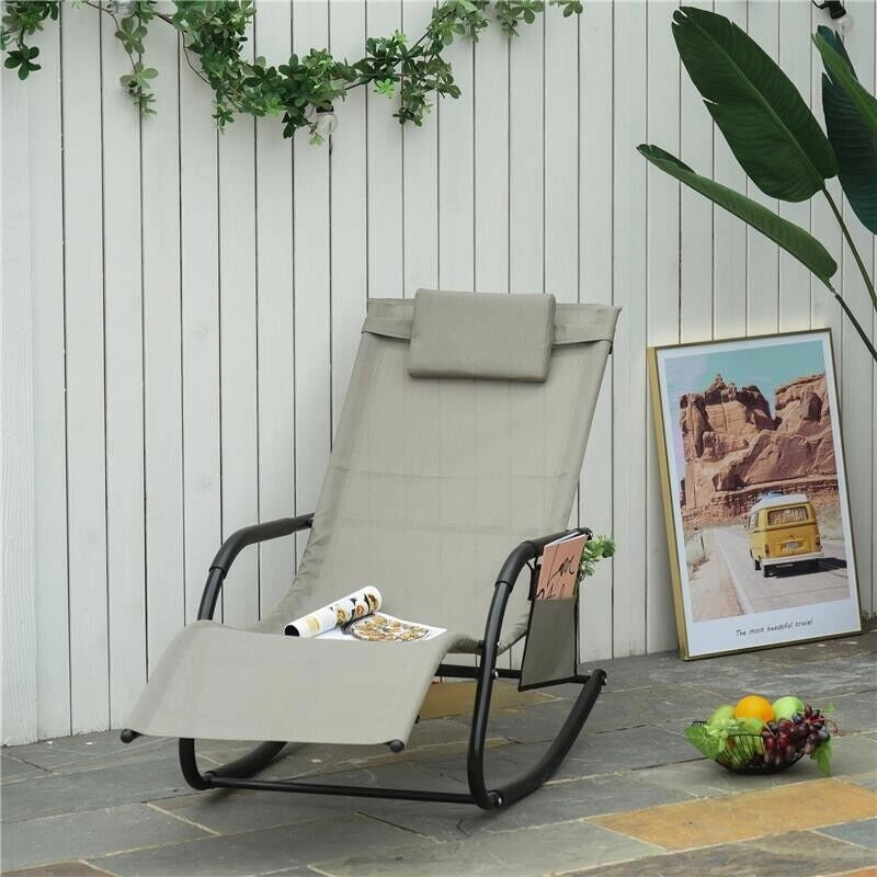 LETTINO A DONDOLO DA GIARDINO CON POGGIATESTA 62 X 88 X 165 CM NERO E GRIGIO