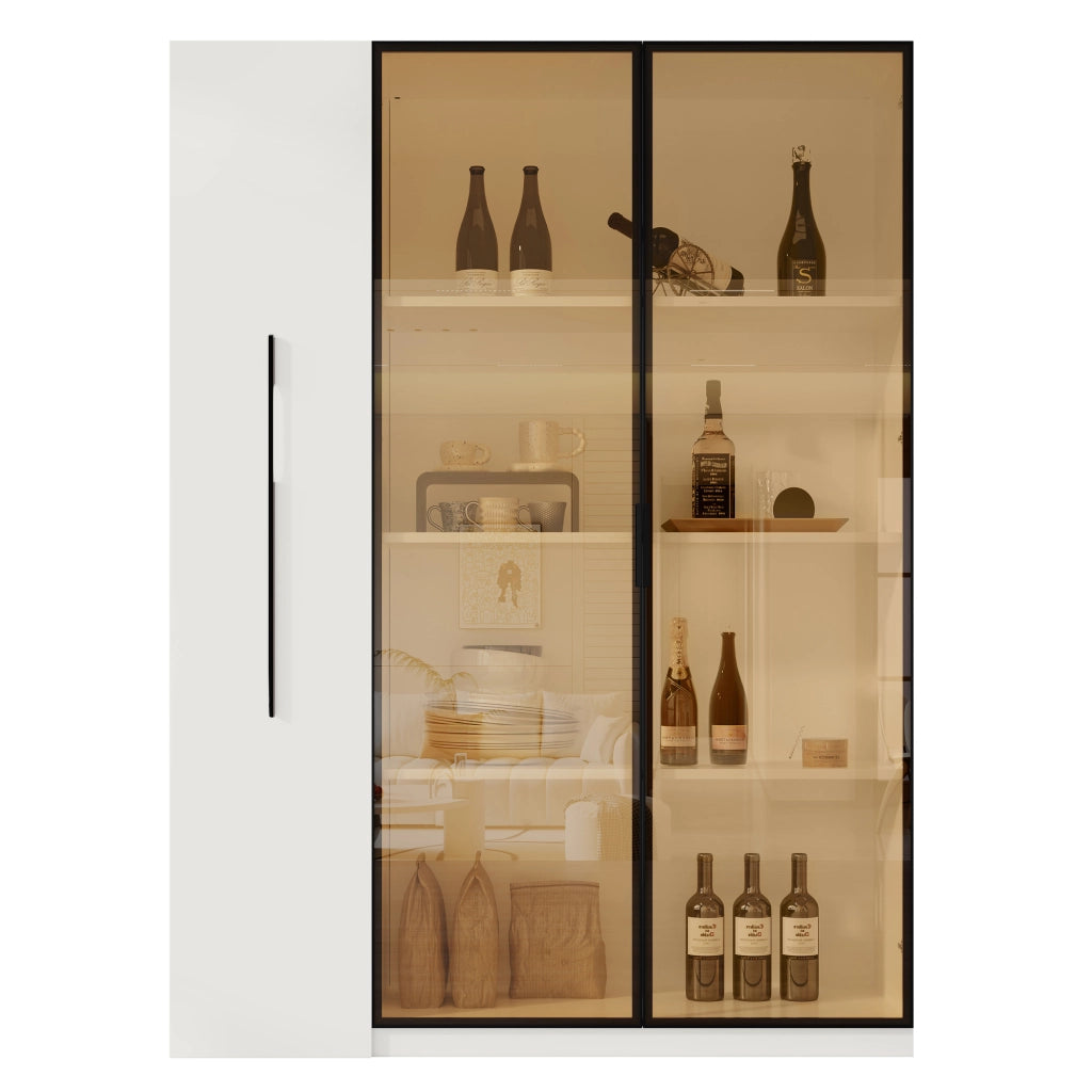 Vetrina con Anta in Vetro e LED; con Ampio Cassetto Laterale Estraibile; Stile Moderno; in MDF; Bianco; 110;5??35??160 cm