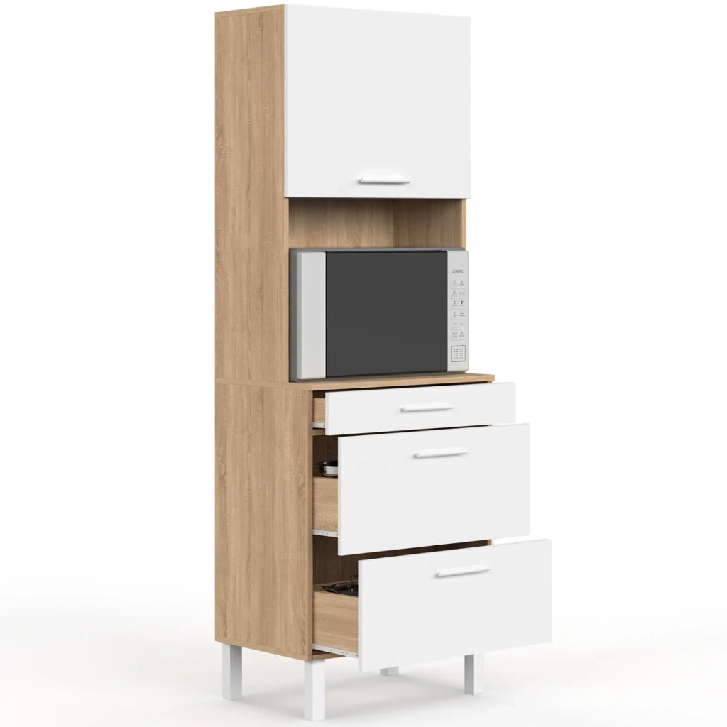 IDMarket - Microonde e casseruola a 2 porte CINA da 60 cm in faggio e bianco