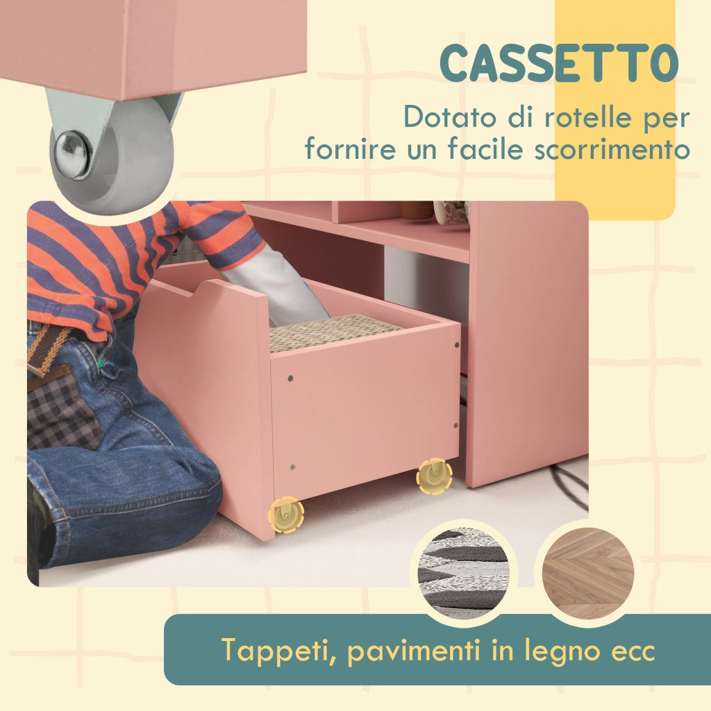 Libreria per Bambini con Cassetto ¨C zephmum ¨C Rosa, MDF, 60x30x90