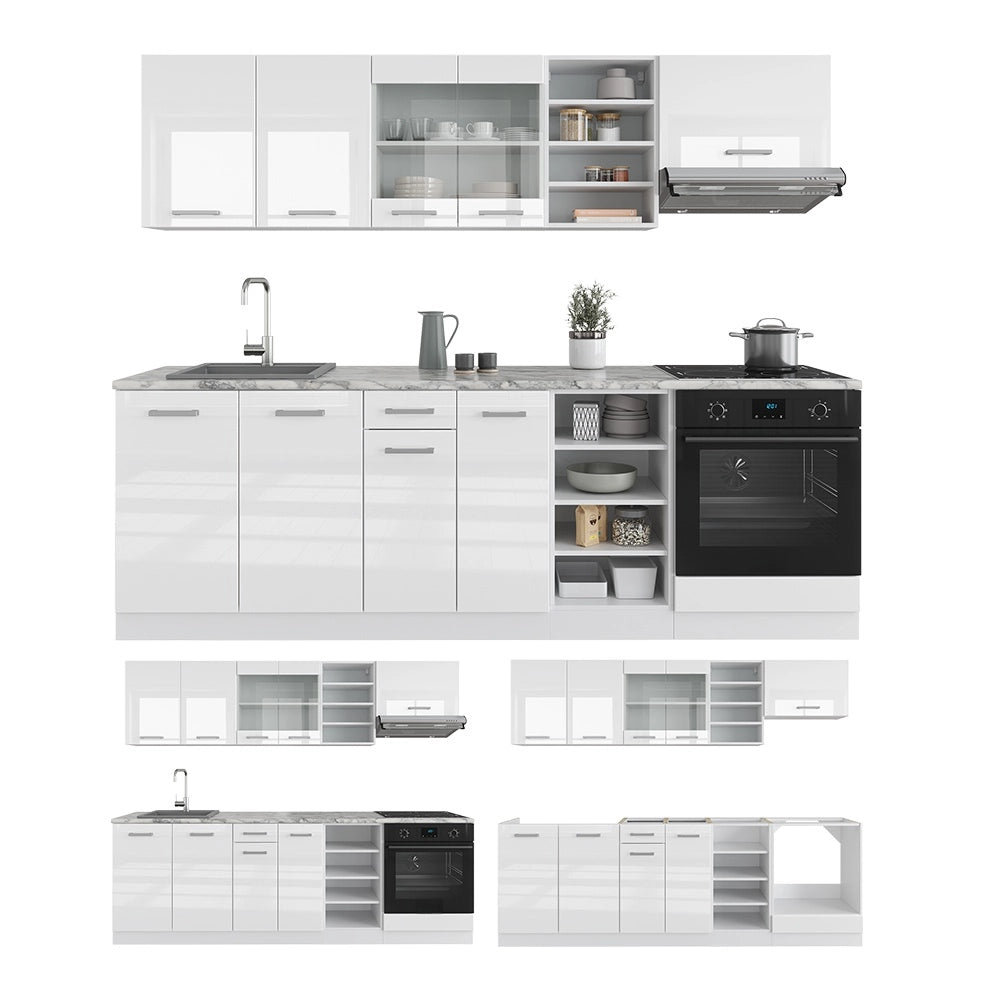 Cucina componibile R-Line Bianco lucido/Bianco 240 cm senza piano di lavoro Vicco