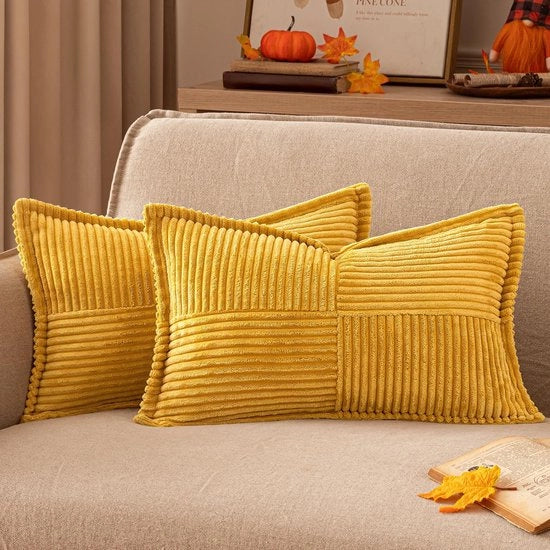 Cuscini da letto 30 x 50 cm - Coperture per cuscini decorativi - Tela corduroy di alta qualità - Chiusura a rattoppo invisibile - Disegno patchwork - Soffici e resistenti