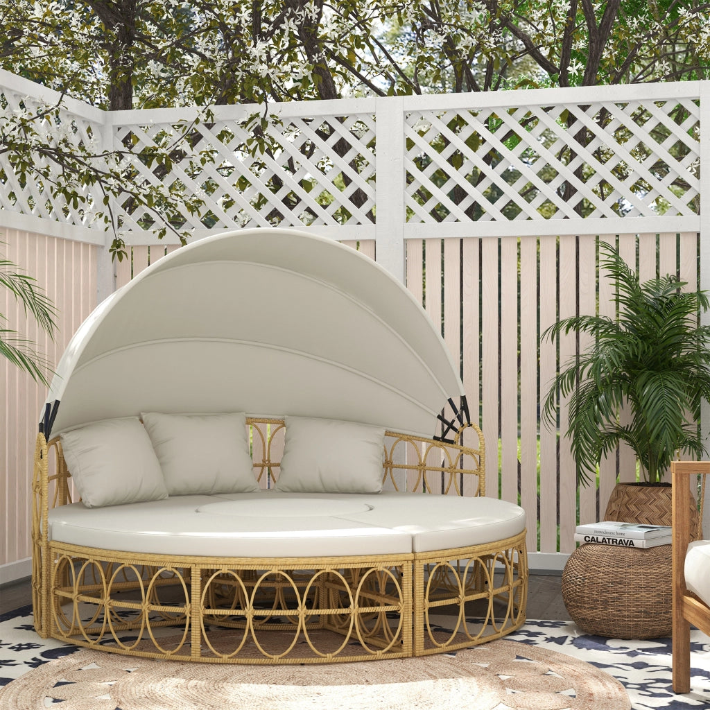 Divano da Giardino 4 Pezzi con Estraibile e Cuscini ¨C Zephmum ¨C Beige Rattan 178x85x66.5 cm