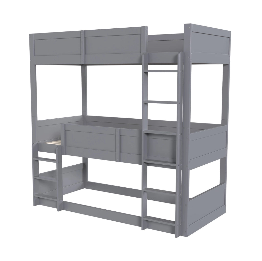 Letto a castello triplo ULEVR 90x200 cm trasformabile, con sponde alte, grigio