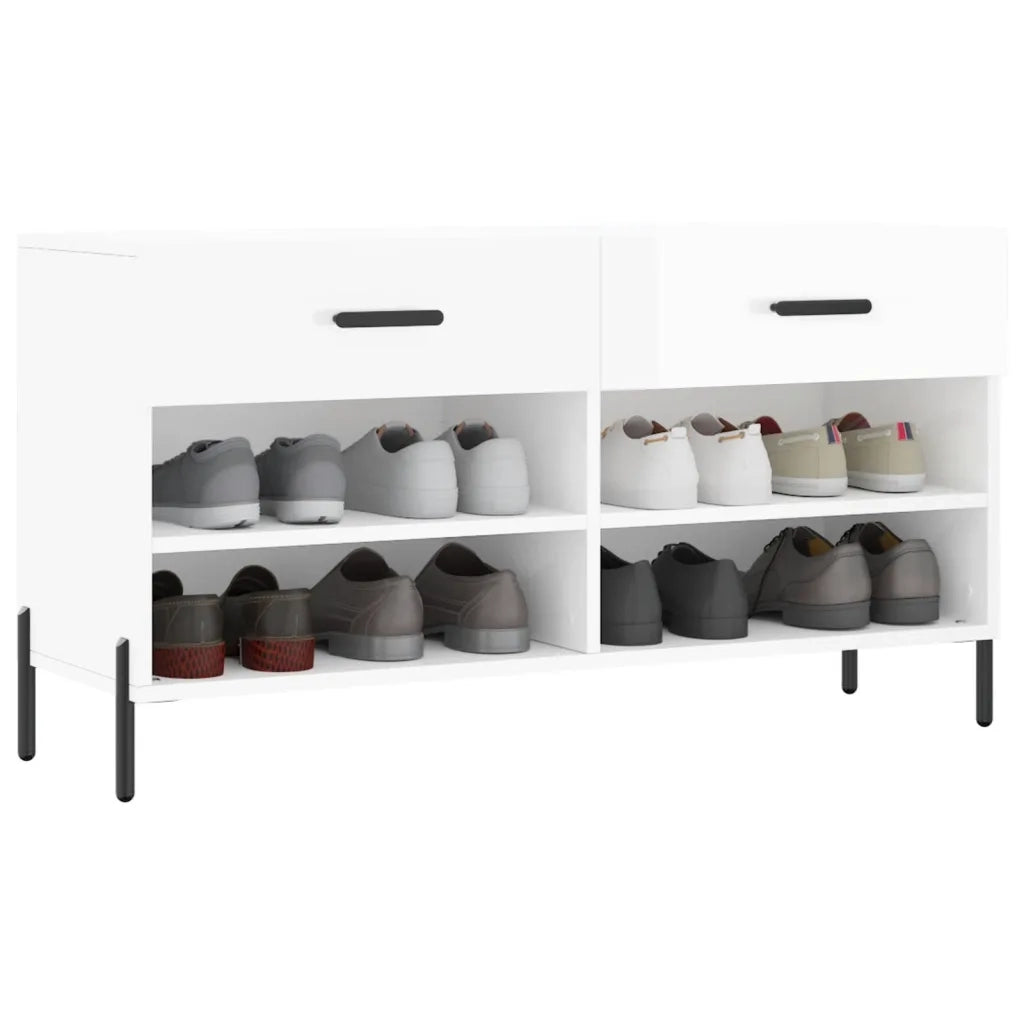 Panca Porta Scarpe | Scarpiera | Mobile per scarpe Bianco Lucido 102x35x55 cm Legno Multistrato
