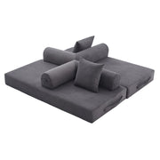 Divano modulare 200x94x67 cm con tasca laterale e 3 cuscini; tessuto a coste grigio scuro
