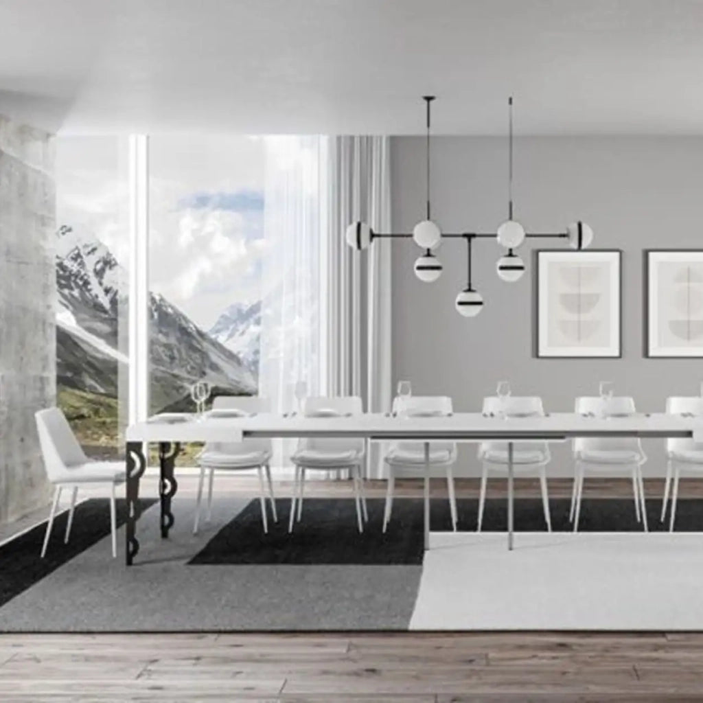 Tavolo allungabile 180/440x90 cm Karamay colore bianco frassino gambe antracite