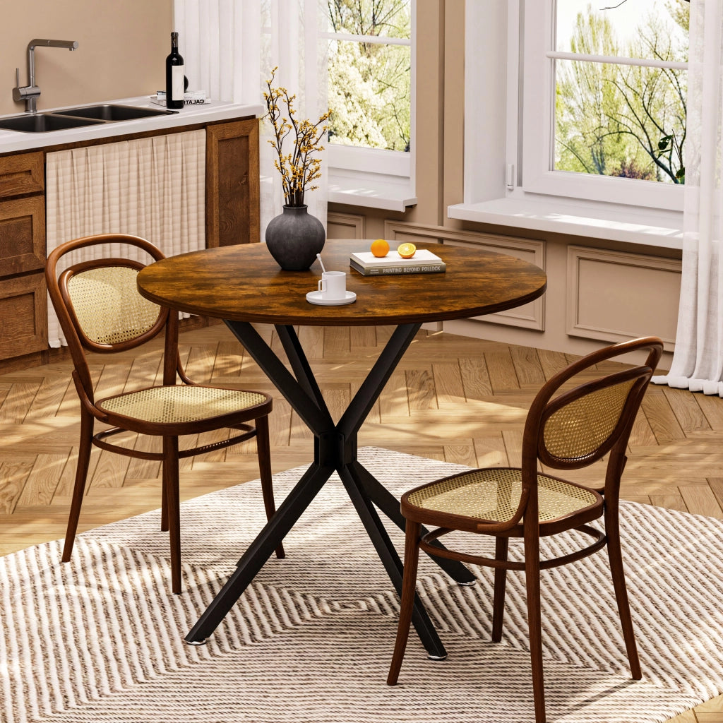 Tavolo da Pranzo Rotondo per 1 a 4 Persone con Piedini Regolabili; in Truciolare e Acciaio; 90×90×78 cm