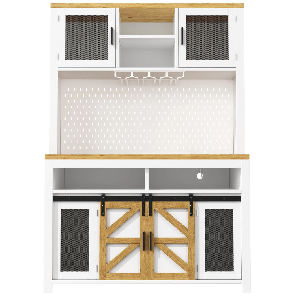 Credenza alta con ante scorrevoli e battenti; LED; per cucina; in MDF; 120×40×174.5 cm; bianco