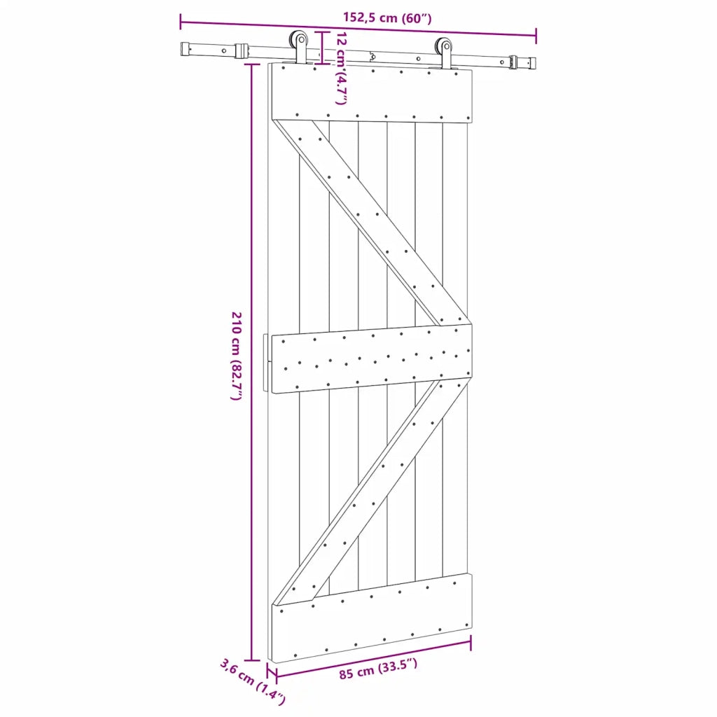 Porta scorrevole NARVIK 85 x 210 cm (152,5 cm) Naturale e Nero 3445216