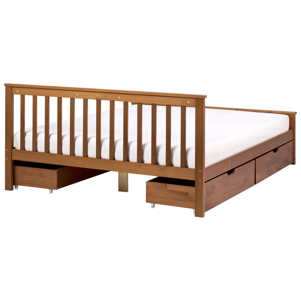 Letto matrimoniale in legno di pino e MDF 160 x 200 cm con contenitore a 4 cassetti marrone stile minimalista