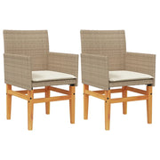 Sedie Giardino con Cuscini 2 pz | Sedie da Esterno Beige Polyrattan Legno Massello
