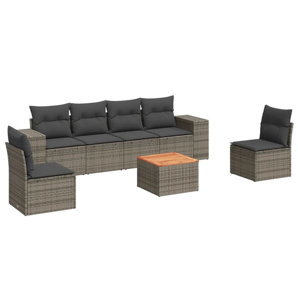 Set Divani da Giardino 7 pz | Set Salotto da Giardino con Cuscini Grigio in Polyrattan