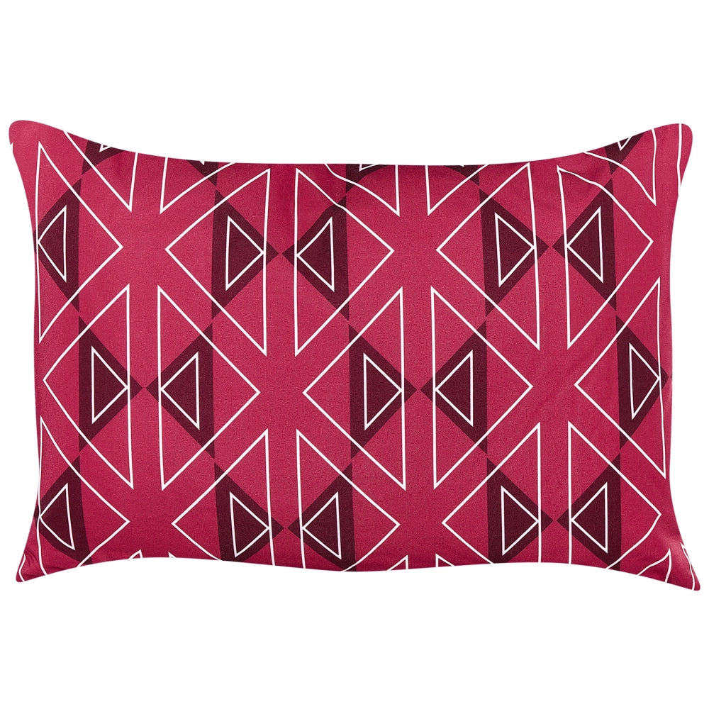 Set di 2 cuscini da giardino in poliestere fucsia con motivo geometrico 40 x 60 cm rettangolari moderni per esterni resistenti all'acqua.
