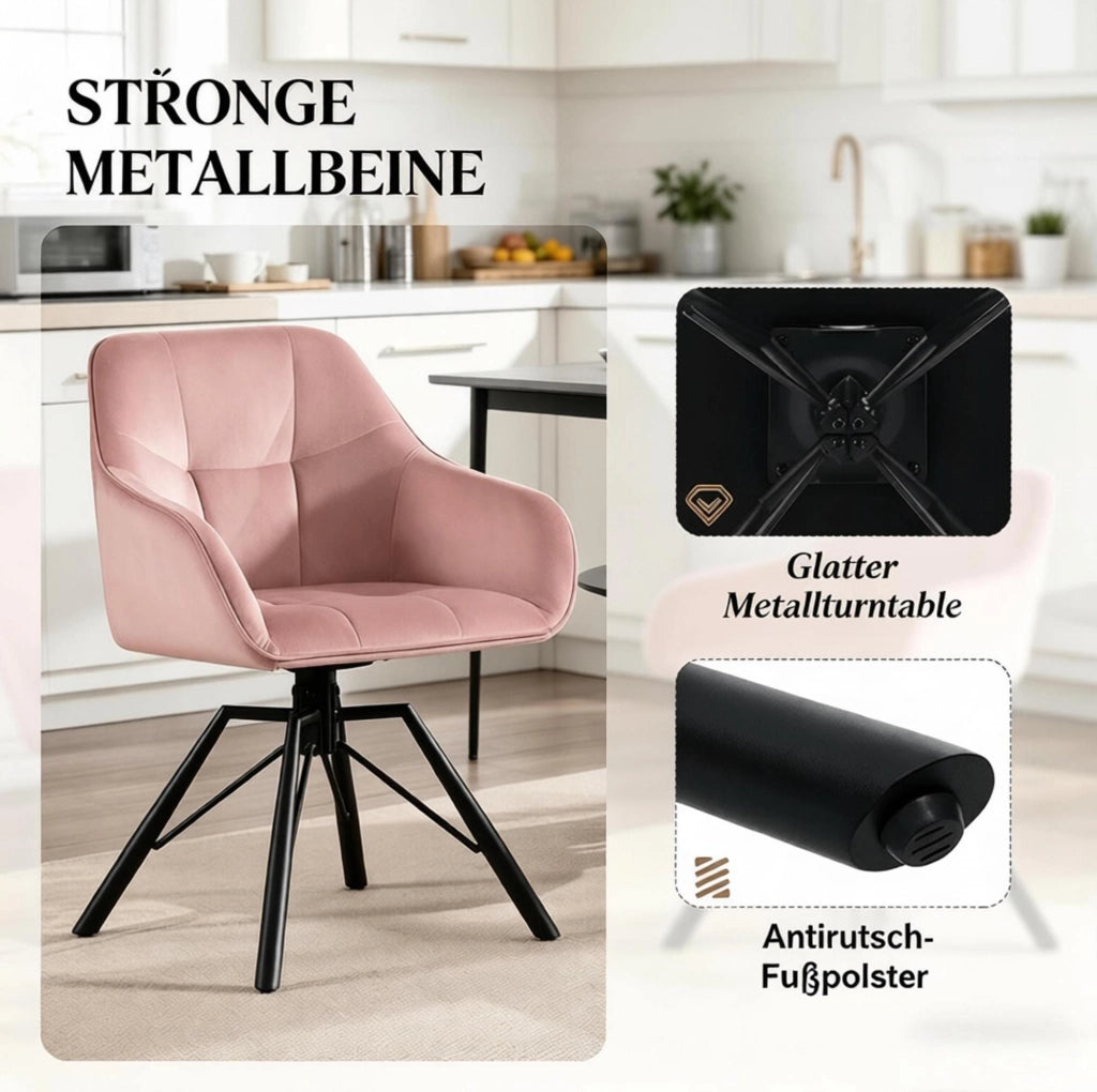 Set di 2 sedie girevoli in velluto rosa con braccioli