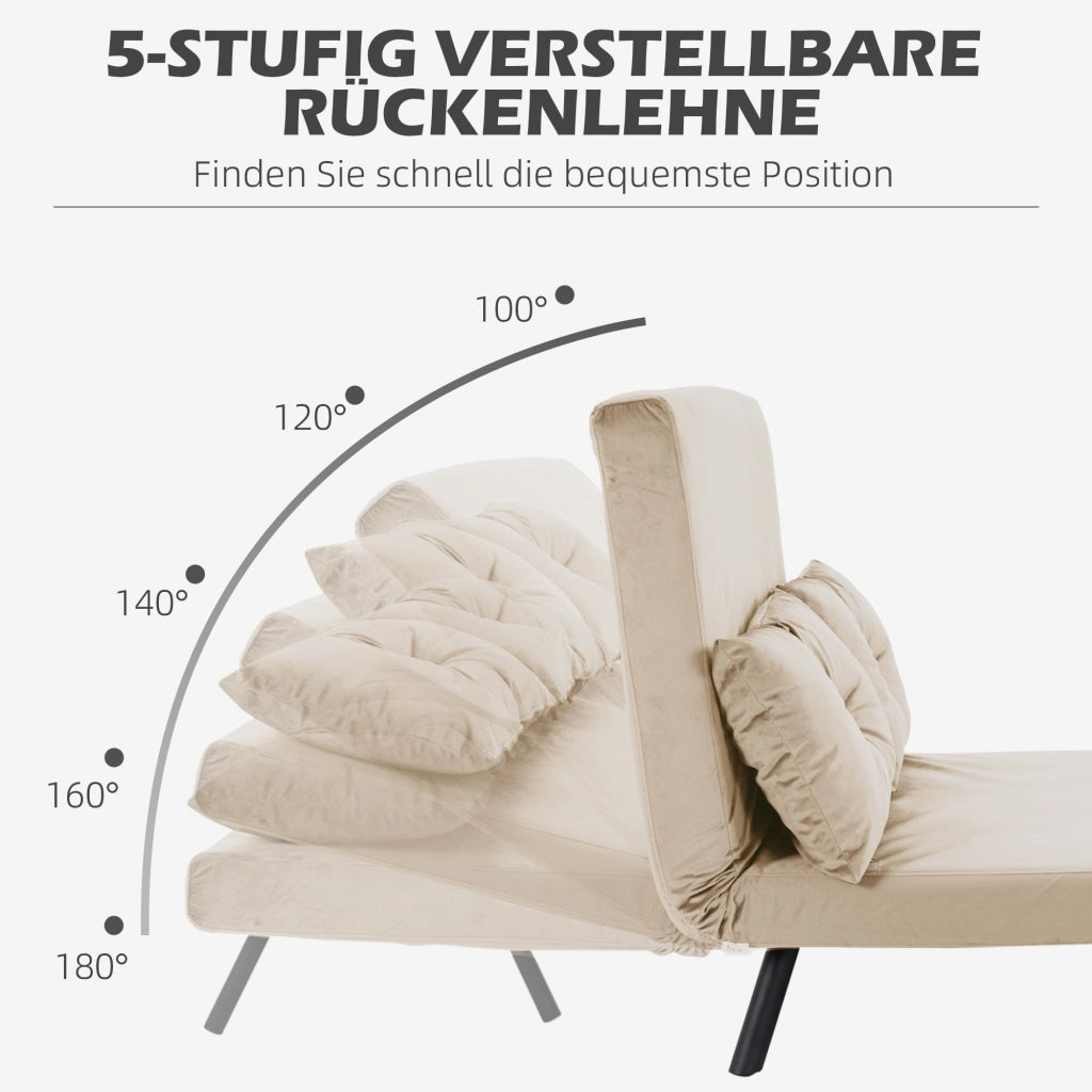 Fauteuil convertible con schienale reclinabile a 5 posizioni e cuscino, in poliestere beige per piccoli spazi