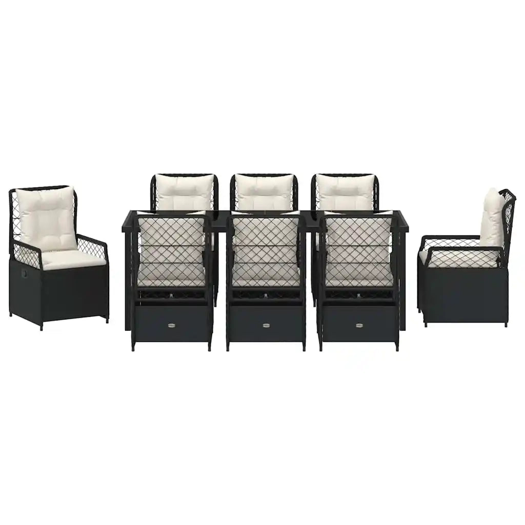 Set da Pranzo per Giardino 9 pcs Nero polyrattan 3380987
