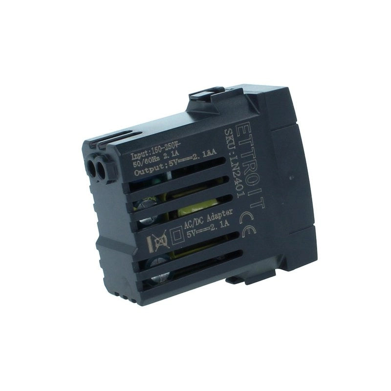 Modulo Presa Caricatore USB 5V 2,1A Colore Nero Compatibile Con Bticino Living International